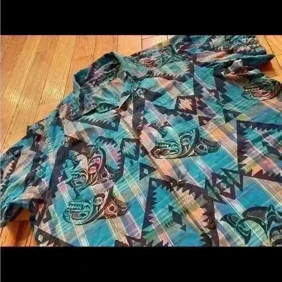 Polo Ralph Lauren Aztec/Hawaiian Plaid Shirt Short Sleeve Button Up Mens Size XL - Picture 9 of 15